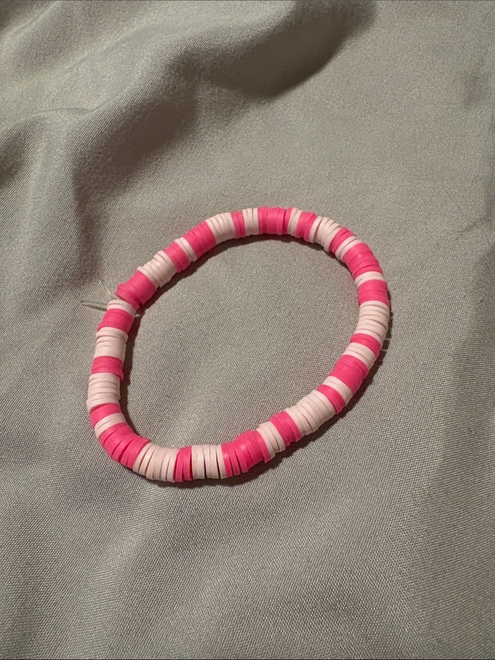 Pink Striped Disc Bead Stretch Bracelet FWP